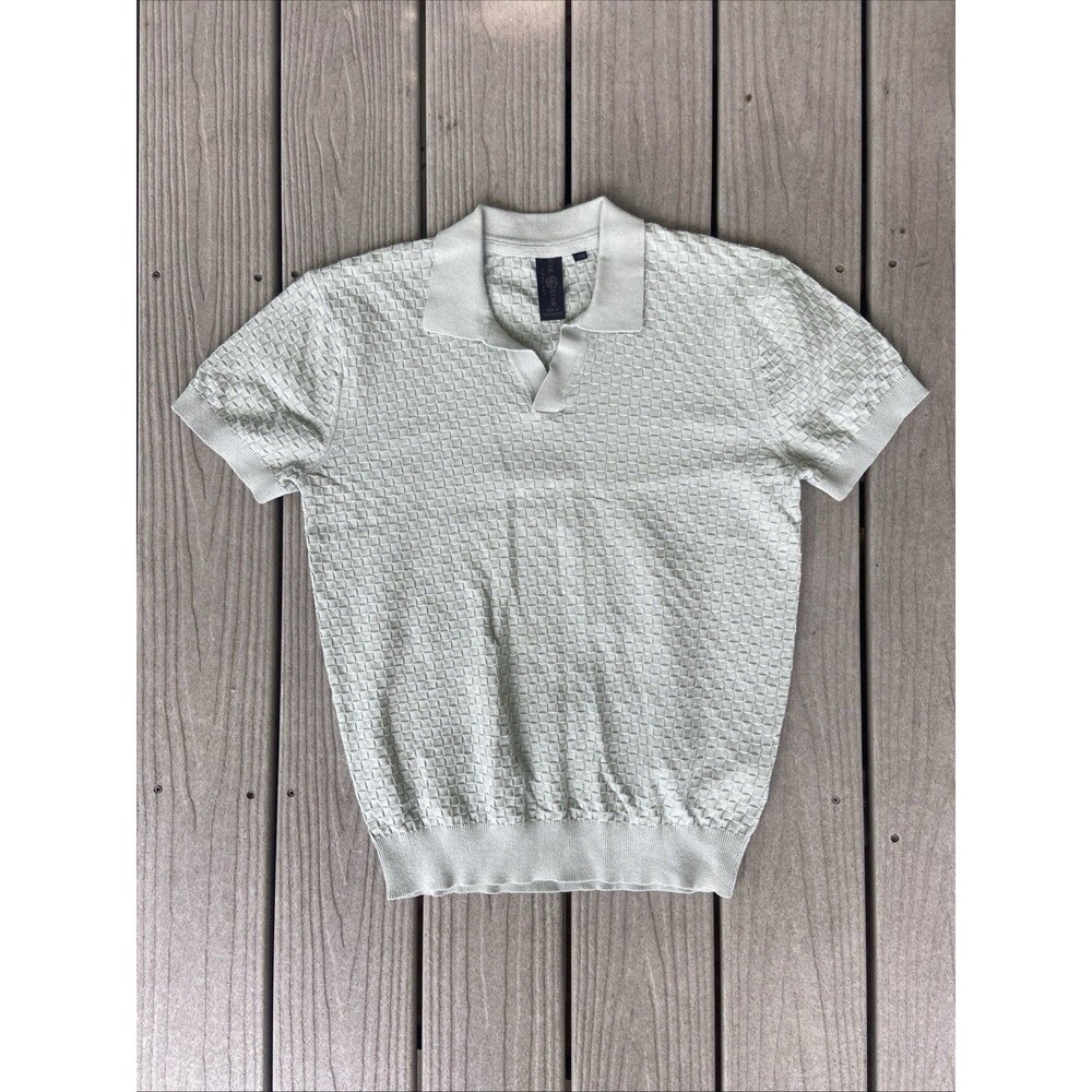 Soul Star Mens M Textured Knit Polo Shirt Sage Green Cuban Retro Resort